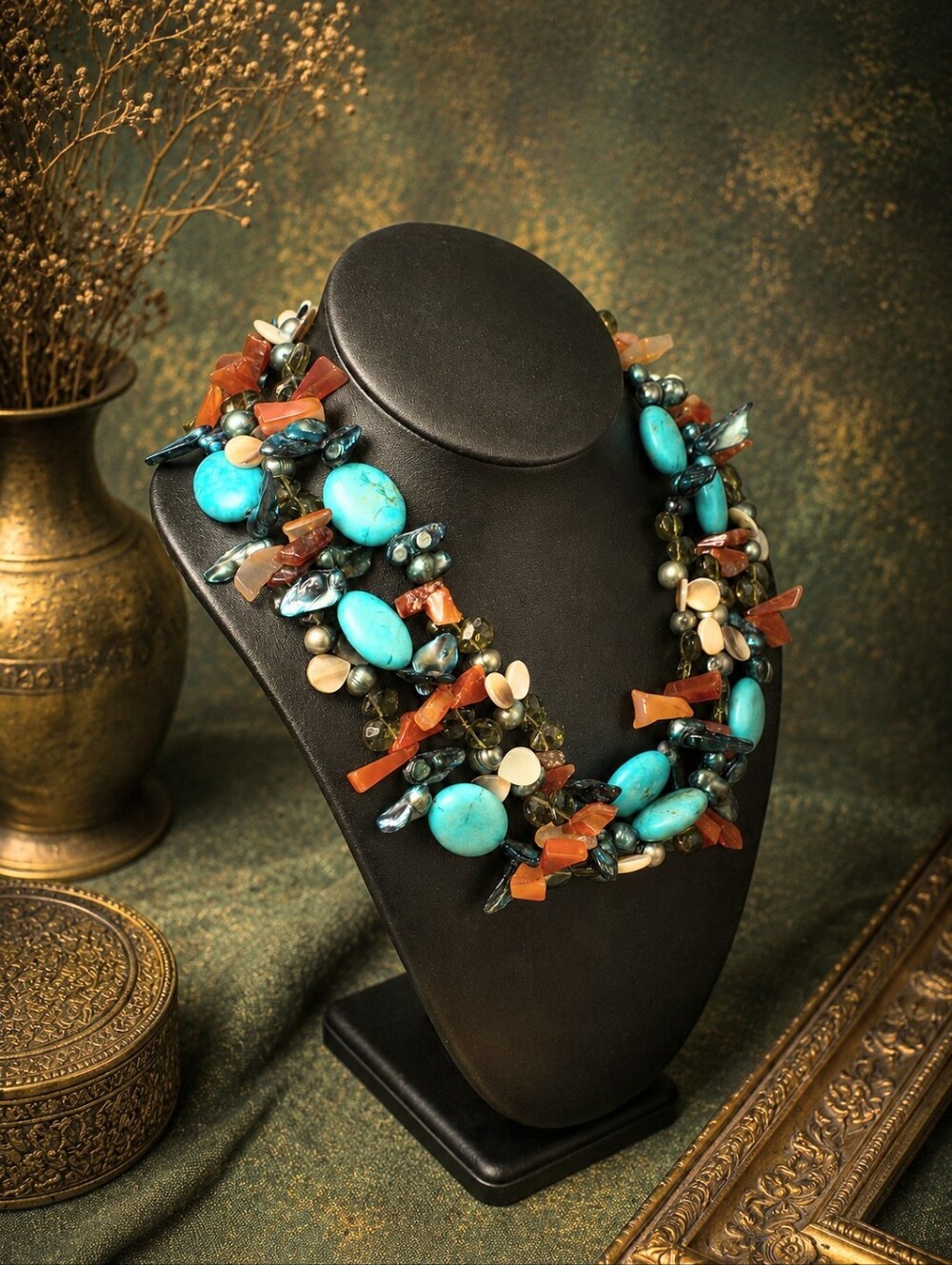 🌟 Native American-inspired Multi-Gemstone Statement Necklace - Heavy - Picture 4 of 6